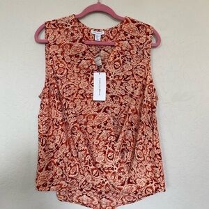 Carolina Belle Garnet and Cream Floral Sleeveless Top XL